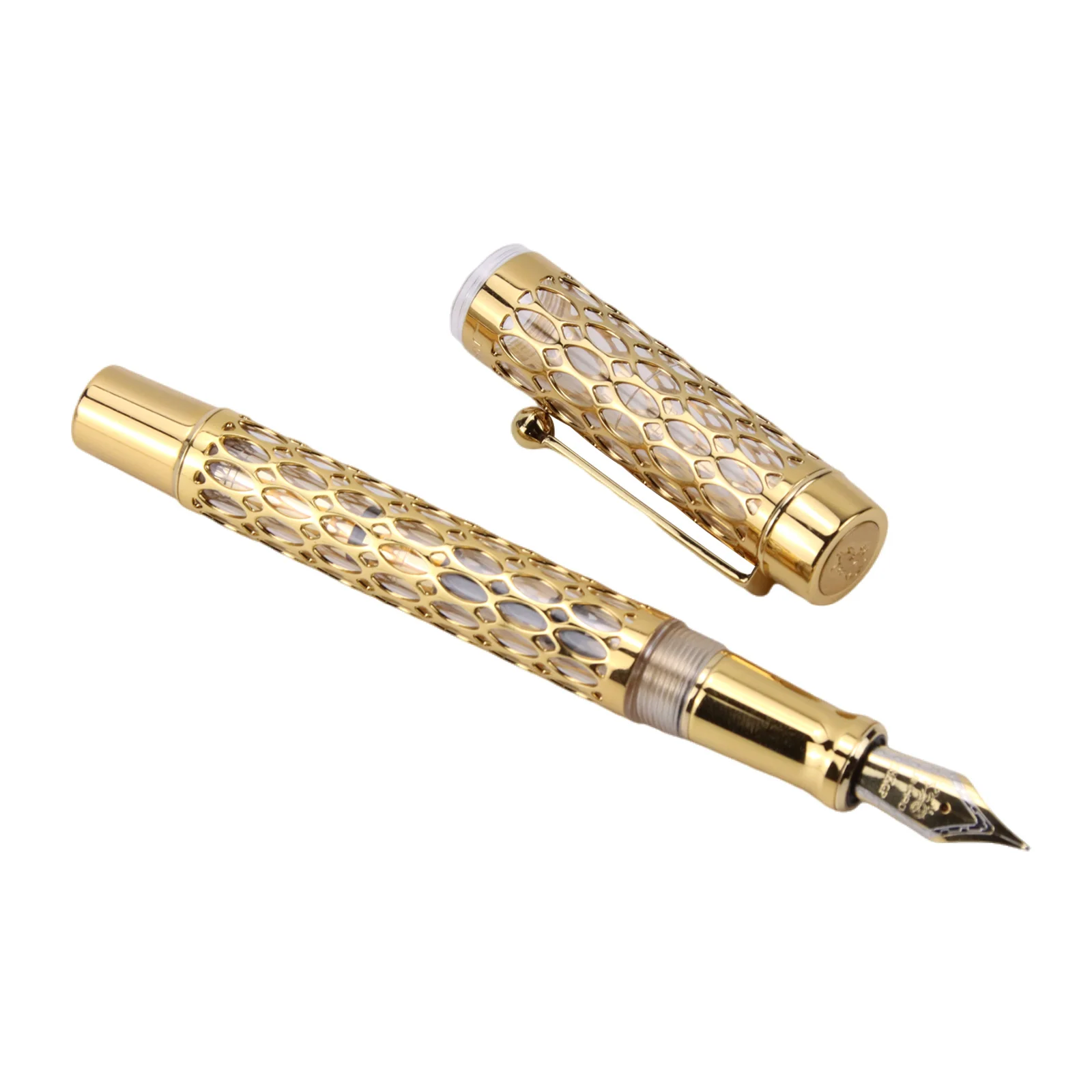 Jinhao-pluma estilográfica Century 100, rotuladores de tinta ahuecados de oro Real, suministros de negocios de oficina y escuela, Nib suave