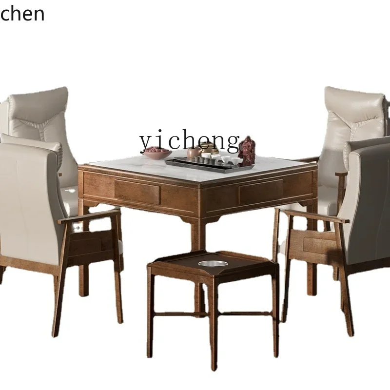 O15- Solid Wood Rock Board Fully Automatic Mahjong Machine Home Dining Table Dual-use Integrated Table and Chair Combination