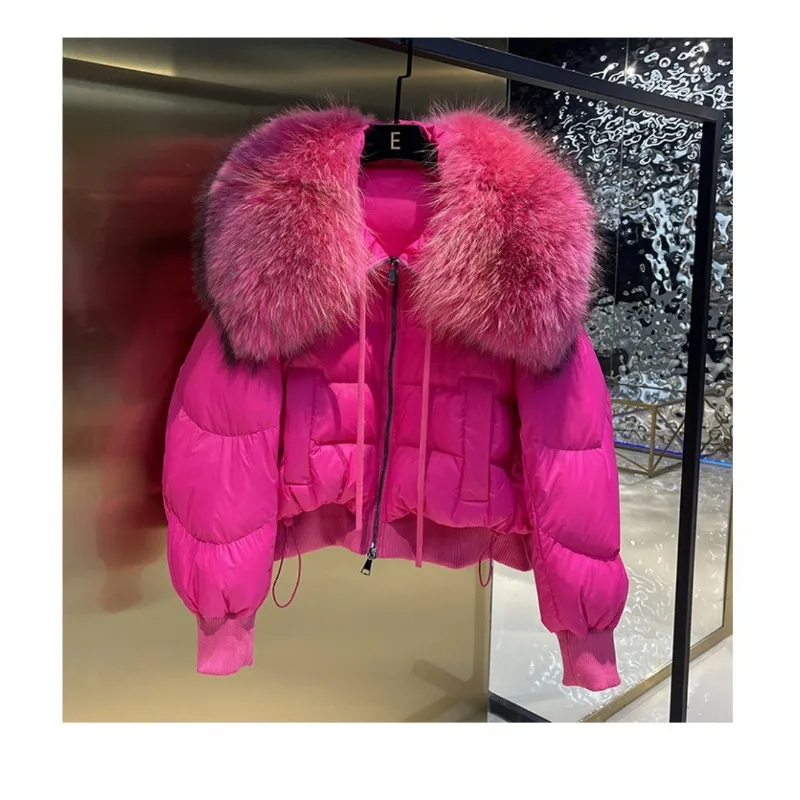 Luxury Women's Winter New Versatile Large Fur Collar Raccoon Fur White Duck Down Down Jacket Coat Comfortable Warm Fashionable