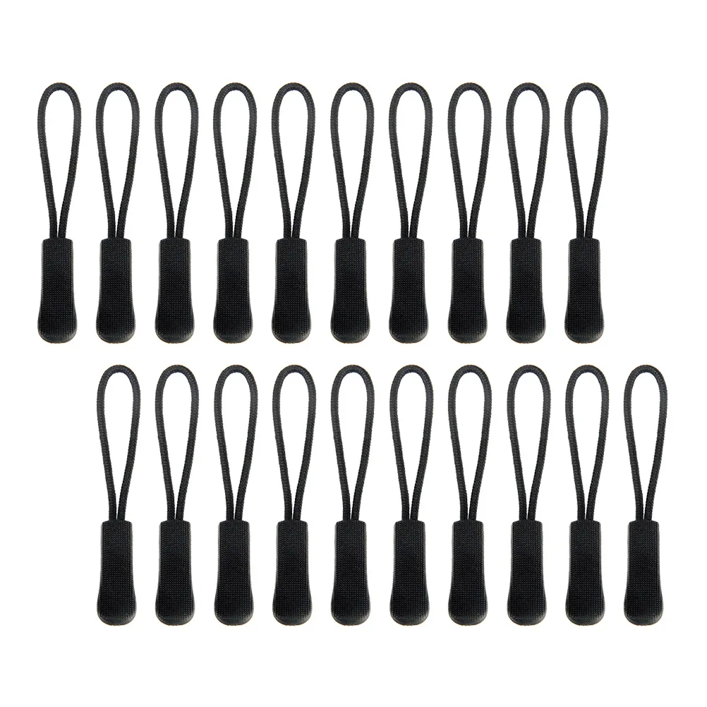

40pcs Zipper Pullers Black Replacement For Luggage Bags Suitcase Clothing Zipper Extension Cord Pull Head Rope Handicraft Sewing