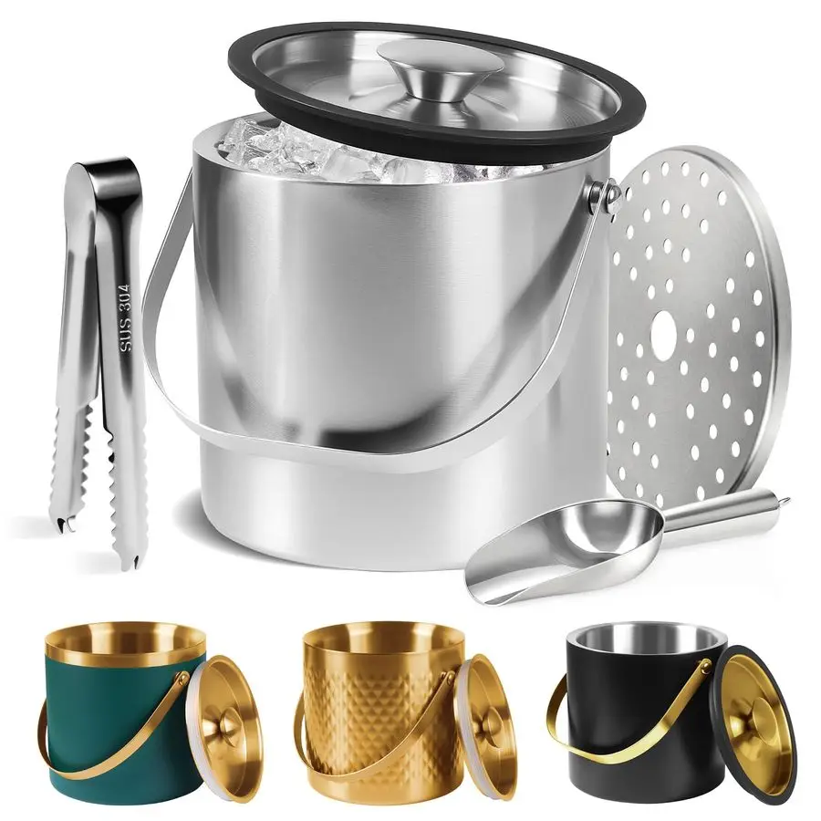 

Bucket, Ice Bucket with Silicone Sealing Ring DoubleWall Vacuum Insulation Champagne Buckets with Filter Layer Ice Tongs Ice Sco