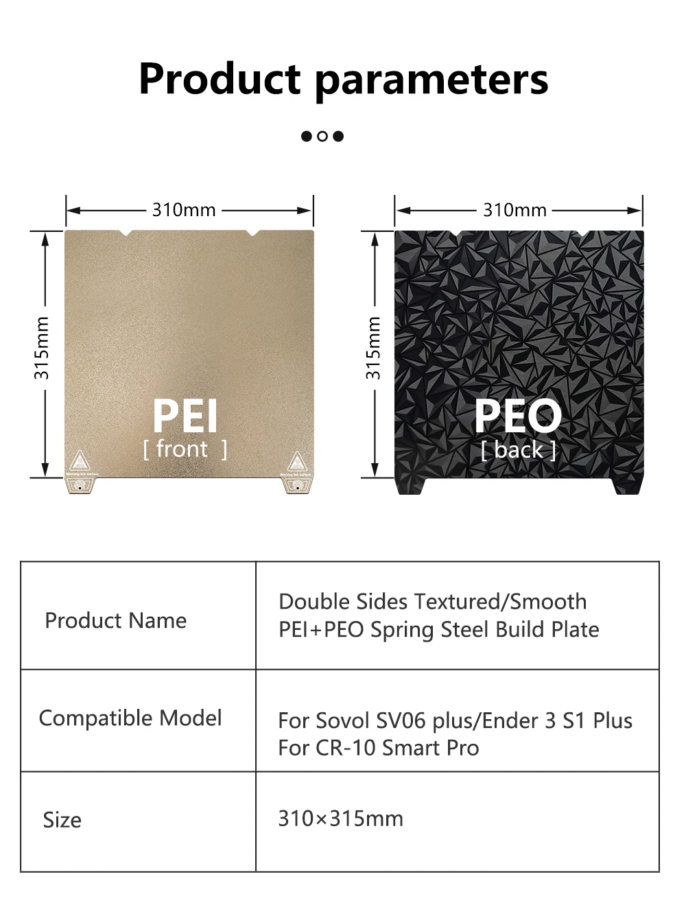 Untuk Ender 3 S1 PLUS/sosv06 Plus pelat pembuatan 310*315mm papan Platform cetak papan PEI bed untuk CR-10 pintar Pro