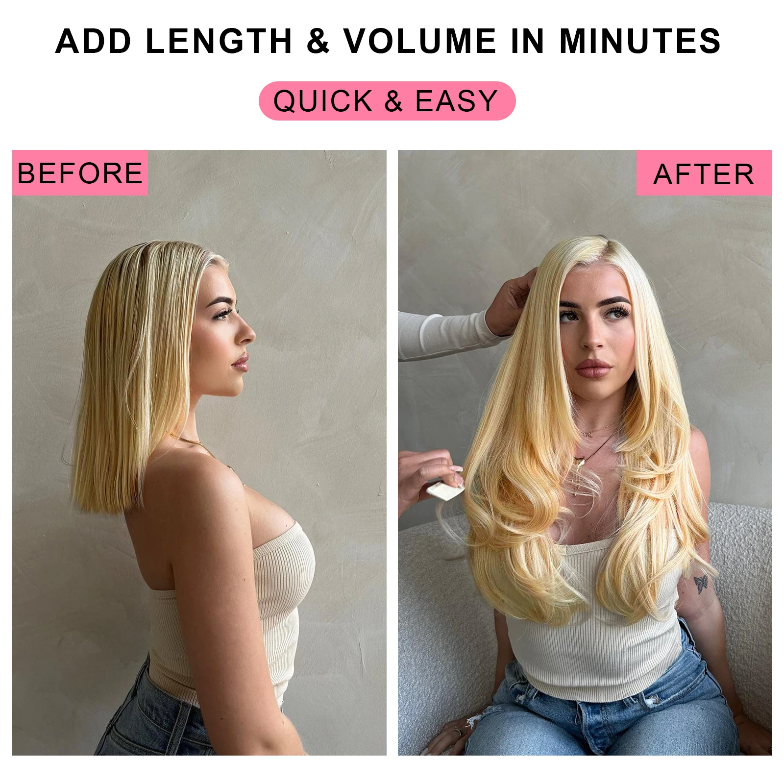 وصلات شعر بمشبك أشقر 100% شعر خام برازيلي 613 مشبك مستقيم على شكل عظمة في شعر بشري طبيعي غير مرئي بدون خياطة