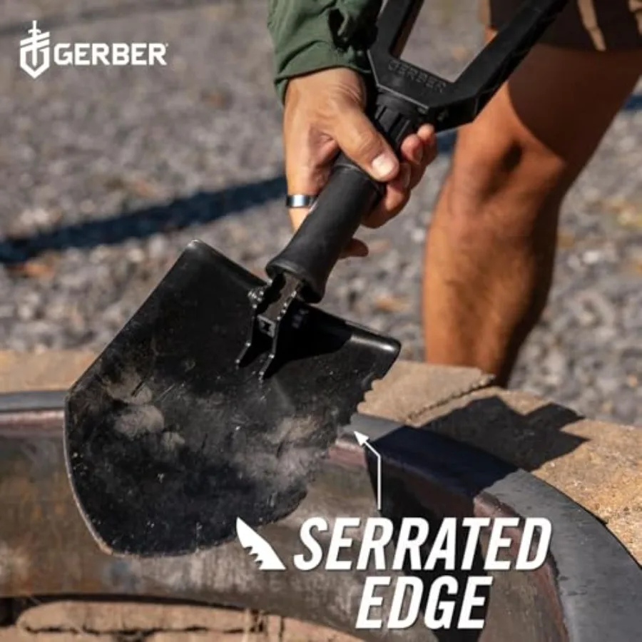 Gear Military Style Tactical Folding Spade E-Tool, Heavy-Duty All Purpose Camping and Emergency Car Shovel with Serrated Edge, - view 6
