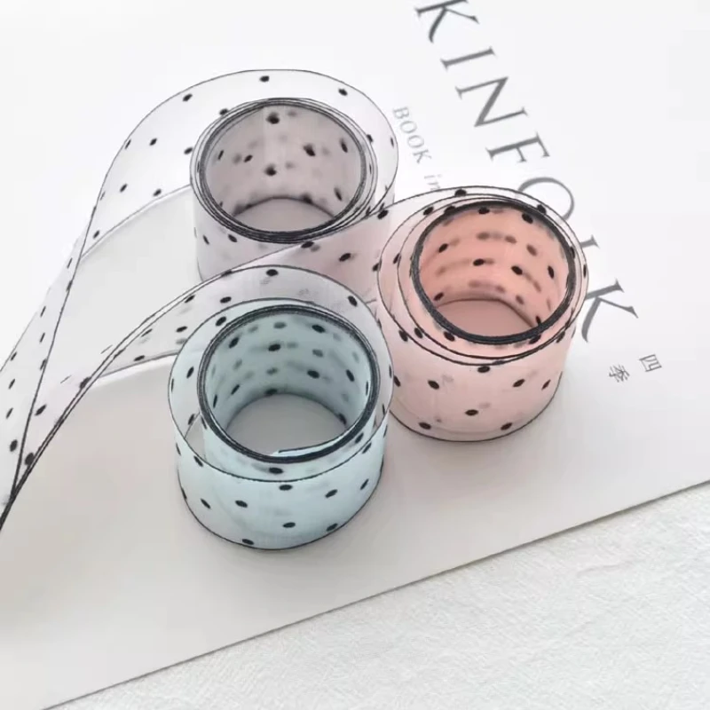 5 متر/وحدة 25 مللي متر/38 مللي متر نقطة سوداء الأورجانزا شريطة من الدانتيل Craft بها بنفسك الحرفية لتعبئة القوس الملابس الخياطة ملحق عيد الميلاد الشيفون الشريط