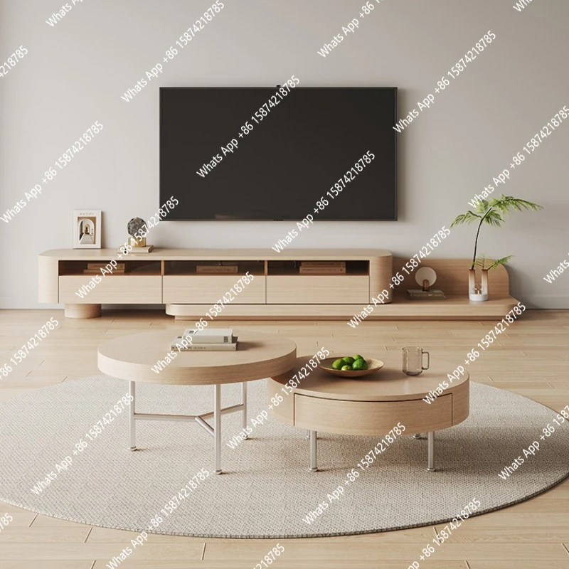 

Nordic modern simple log color, floor-to-ceiling TV cabinet, home living room Japanese style