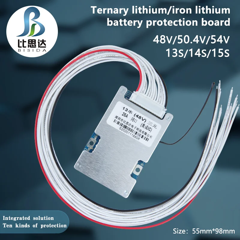 Bisida BMS 13S 48V 10A/20A/30A/50A Lithium Battery Protection Board Common Port With balance for 18650 Battery Pack