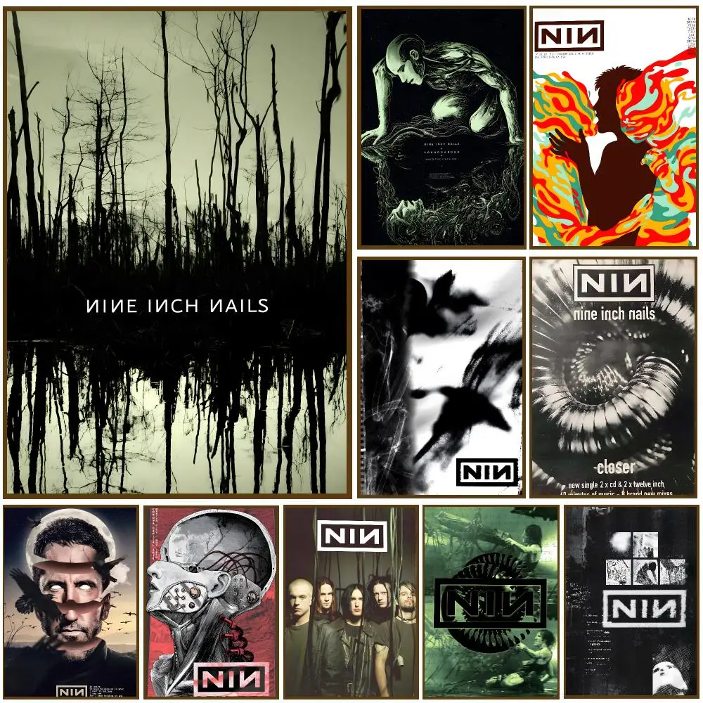 Nine Inch Nails Band Industrial Rock Poster Self-adhesive Advanced Aesthetic Printing Paper Wall Art for Living Room Home Decor
