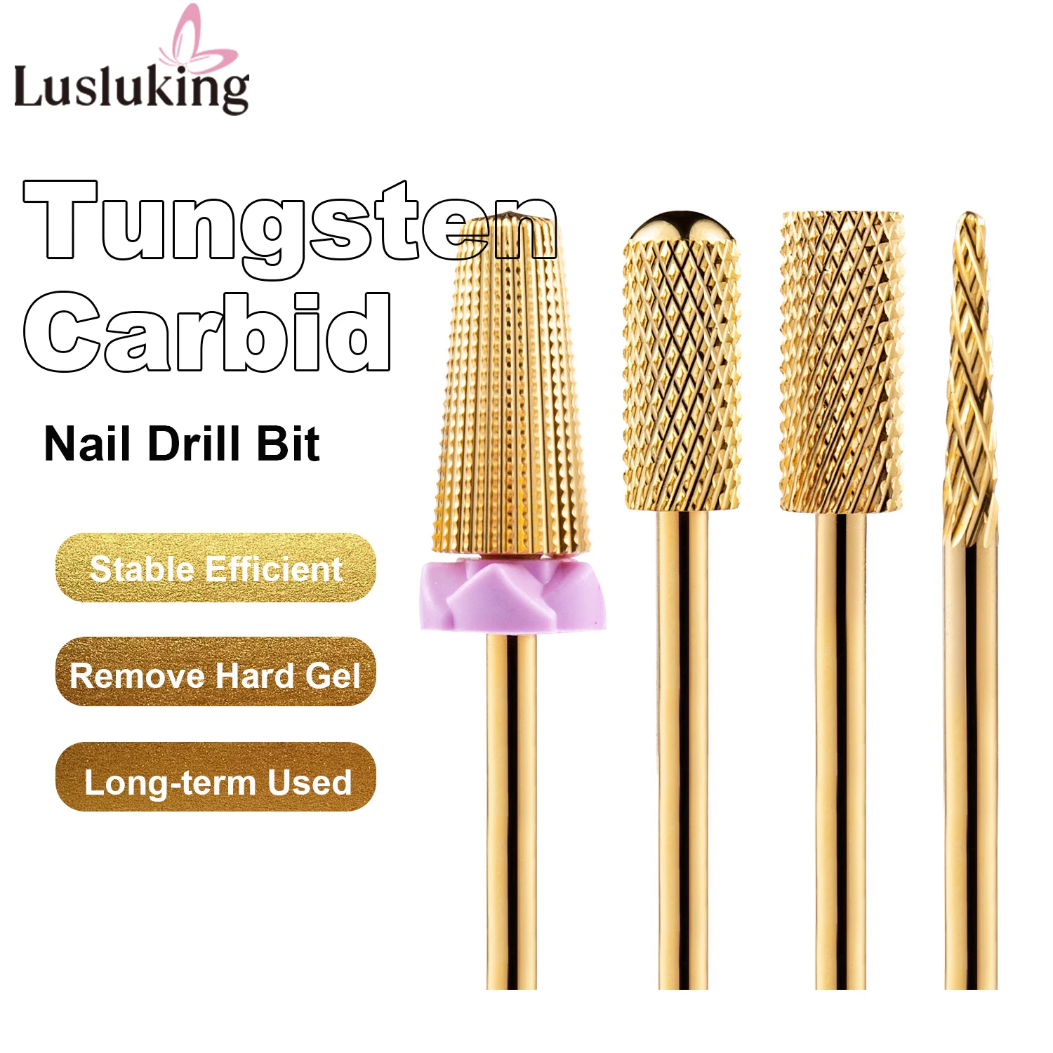 

5 In 1 Tungsten Carbid Nail Drill Bits Milling Cutter For Remove Nail Polish UV Gel Tapered Safety End Cut Manicure Tools Golden