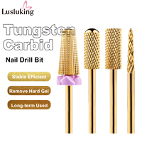 5 In 1 Tungsten Carbid Nail Drill Bits Milling Cutter For Remove Nail Polish UV Gel Tapered Safety End Cut Manicure Tools Golden