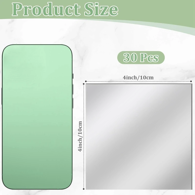 30 PCS Acrylic Mini Mirror Tiles Self Adhesive, 4 Inches Square High-Definition Tiny Mirror Tiles for Crafts 10x10cm-ABLL