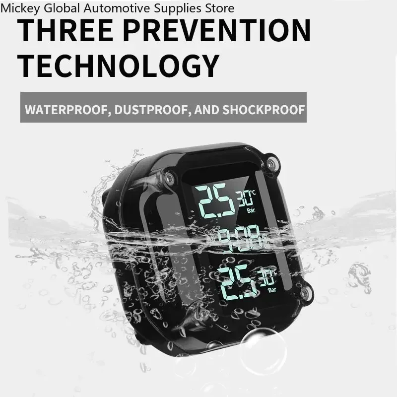 Motorcycle Wireless TPMS Real Time Alerts Waterproof LCD Display External Sensors Tire Pressure Temperature Monitoring System