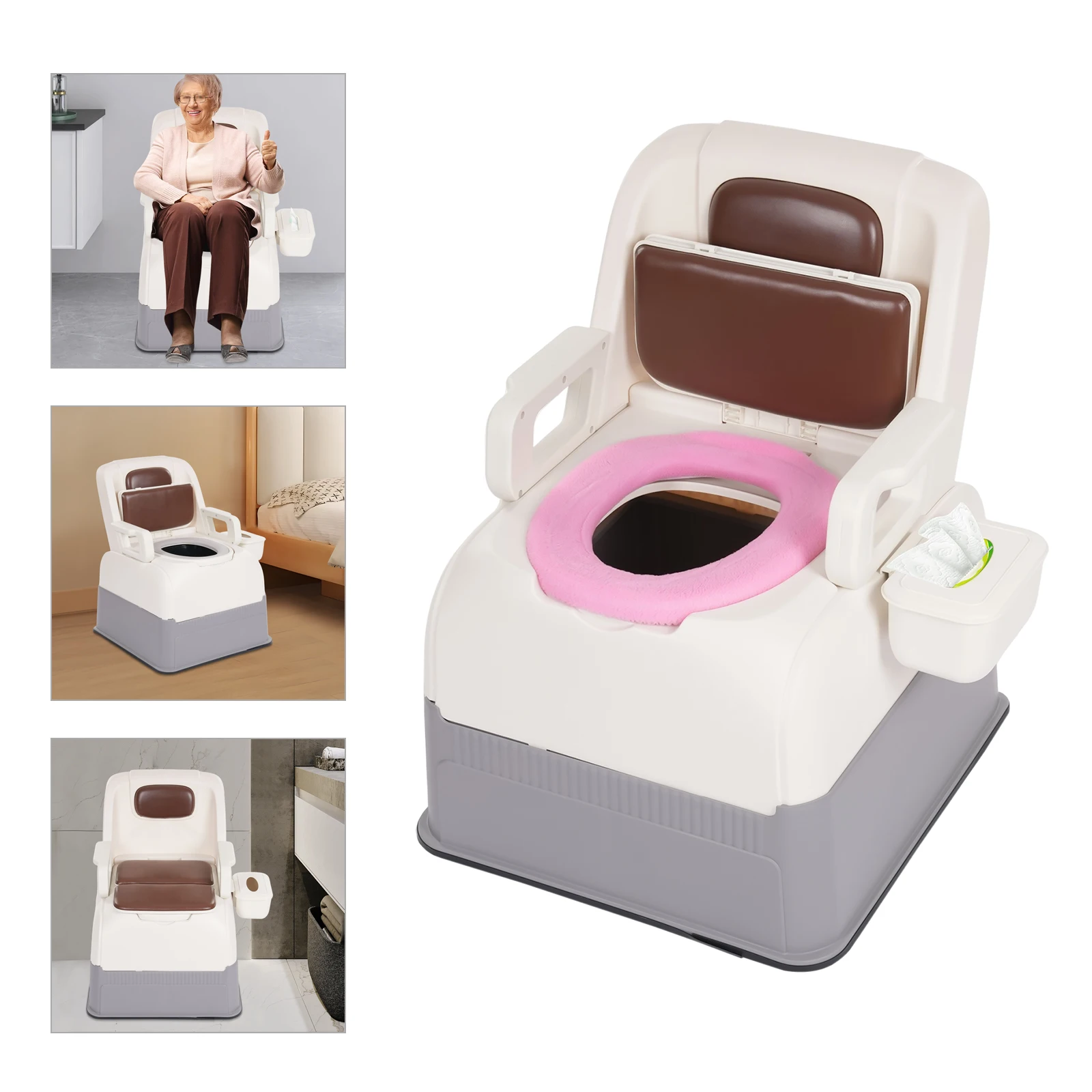 Mobile Bedside Commode Chair Safety Commode Toilet for the Elderly, Disabled, Pregnant Women, Adults