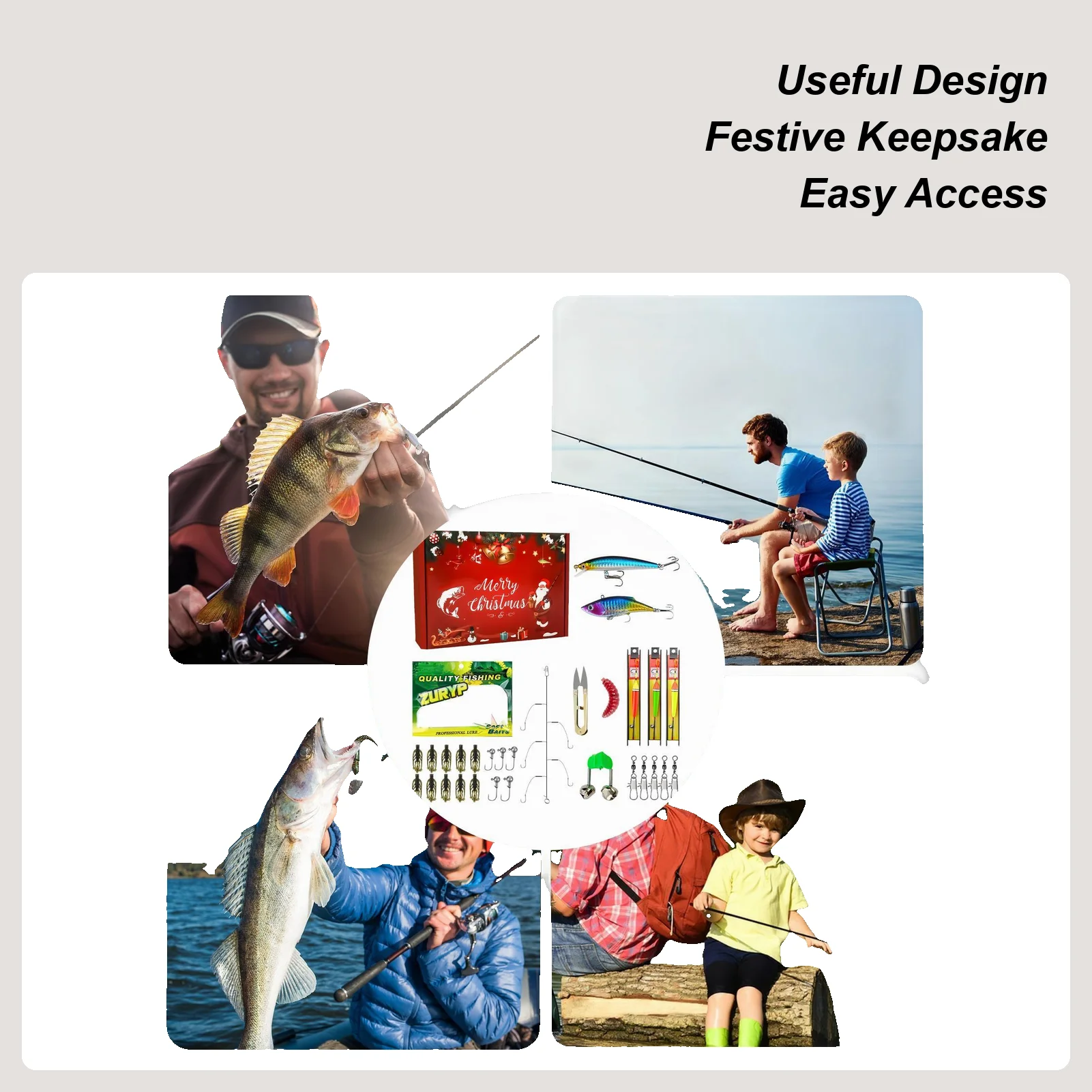 釣り餌セット-クリスマス-タックル-アクセサリー-タックルキット-ホリデーシーズン用-ファミリーナイト-朝のキャンプ-屋外-川-湖-池