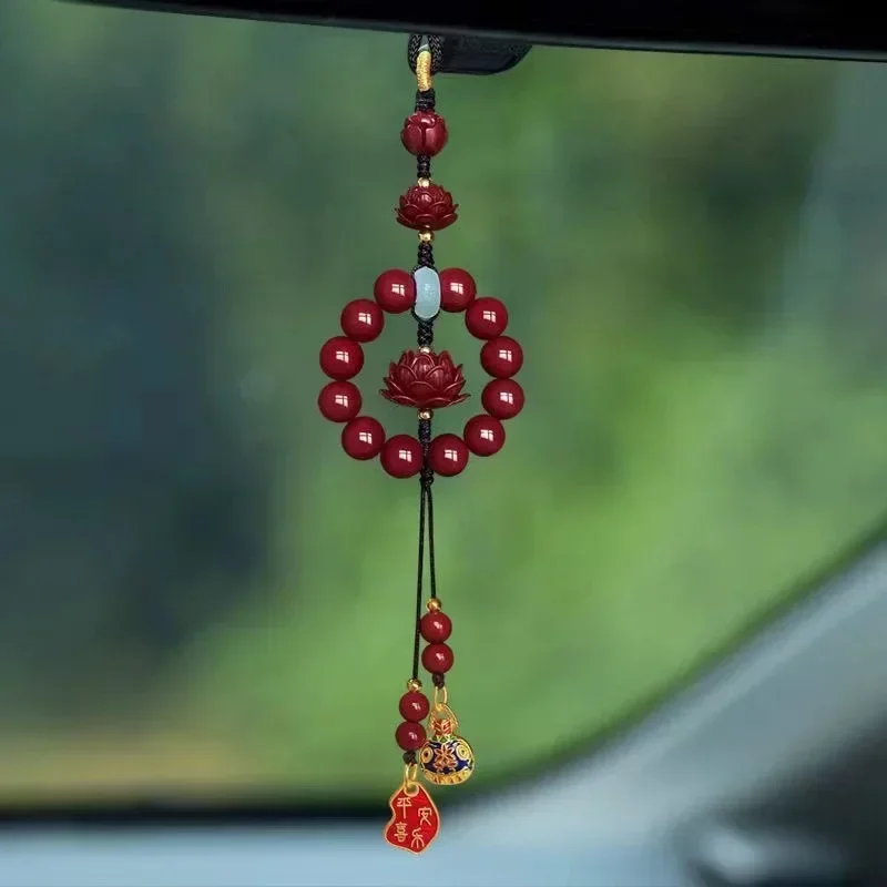 Chinese Culture Purple Gold Sand Car Pendant Cinnabar Lotus Car Rearview Mirror Hanging Jewelry Hanging Red Batch Adorns
