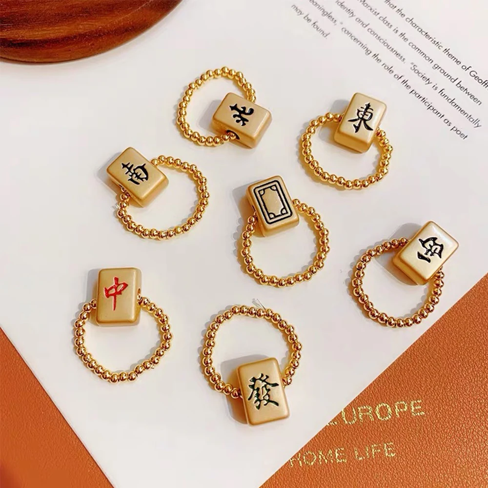 Punk Gifts Transfer Beads Lucky Nation Hip Hop Chinese Character Women Ring Mahjong Rings Fashion Jewelry