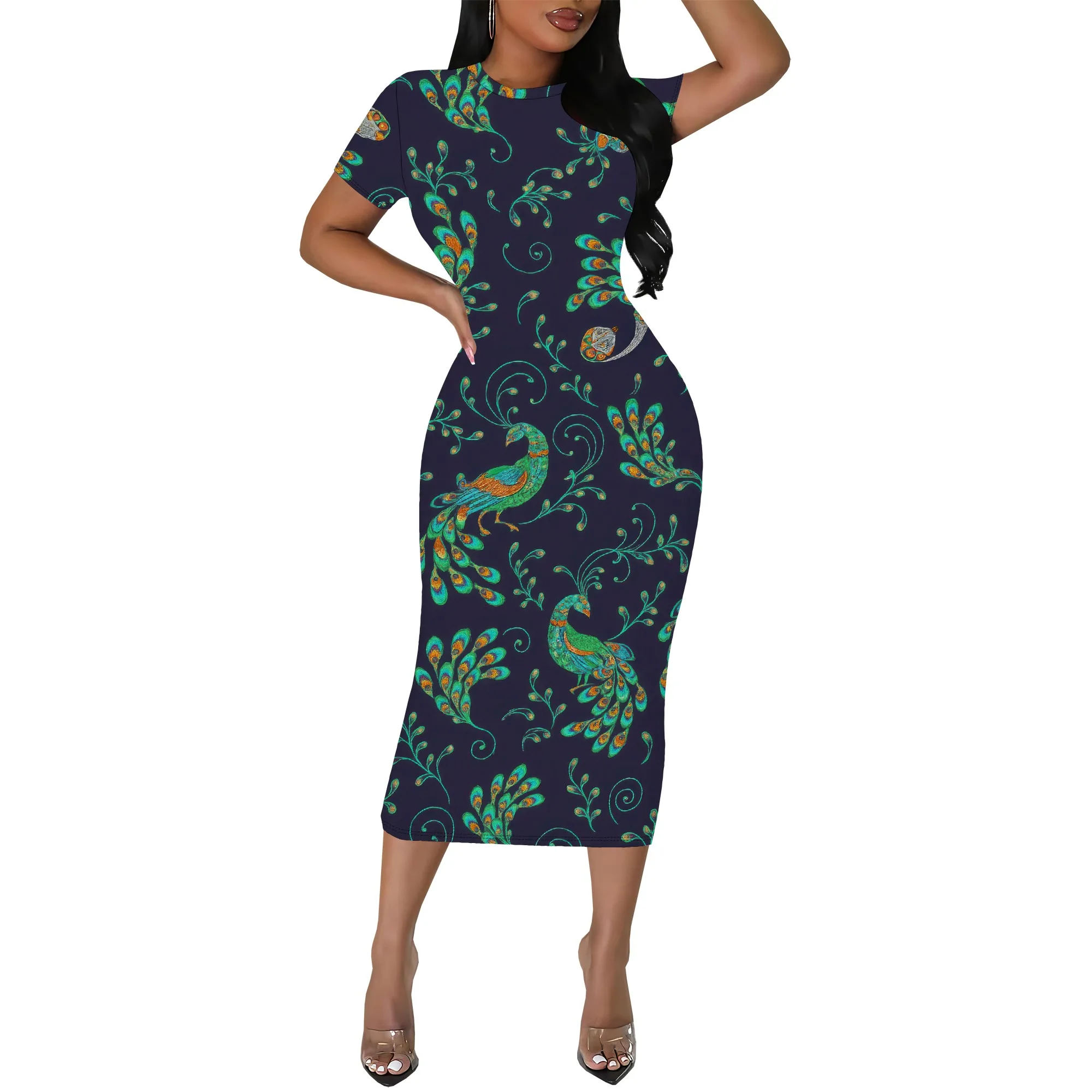 

Women's Short Sleeve Bodycon Midi Dress Ruched Pencil Dress Tummy Control Summer Dress Sexy Date Night Club Dress