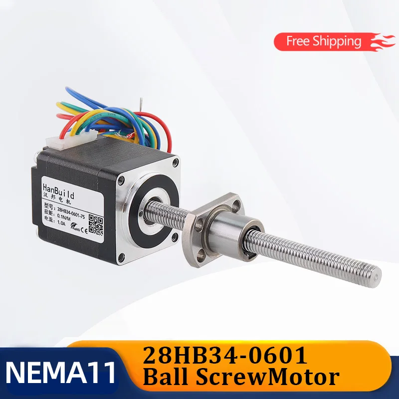 28 ball screw stepper motor  1.0A 0.1N.M linear 28HB34-SFU0601 L100-300MM nema11 stepper motor for 3D printer accessories