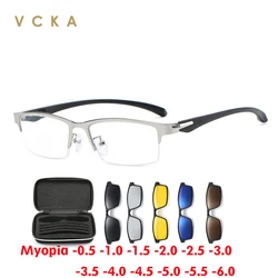 VCKA 6 In1 Polarized Myopia Sunglasses Men Women Magnetic Clip Glasses Alloy Optical Prescription Half Frames Eyewear -0.5 to-10