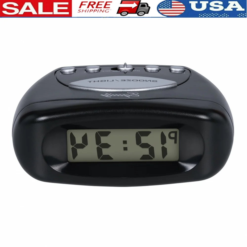 

Battery Powered Digital Alarm Clock Loud Beep 4 Minute Snooze LCD Display Backlight Travel Size Bedside Clock Adult Use