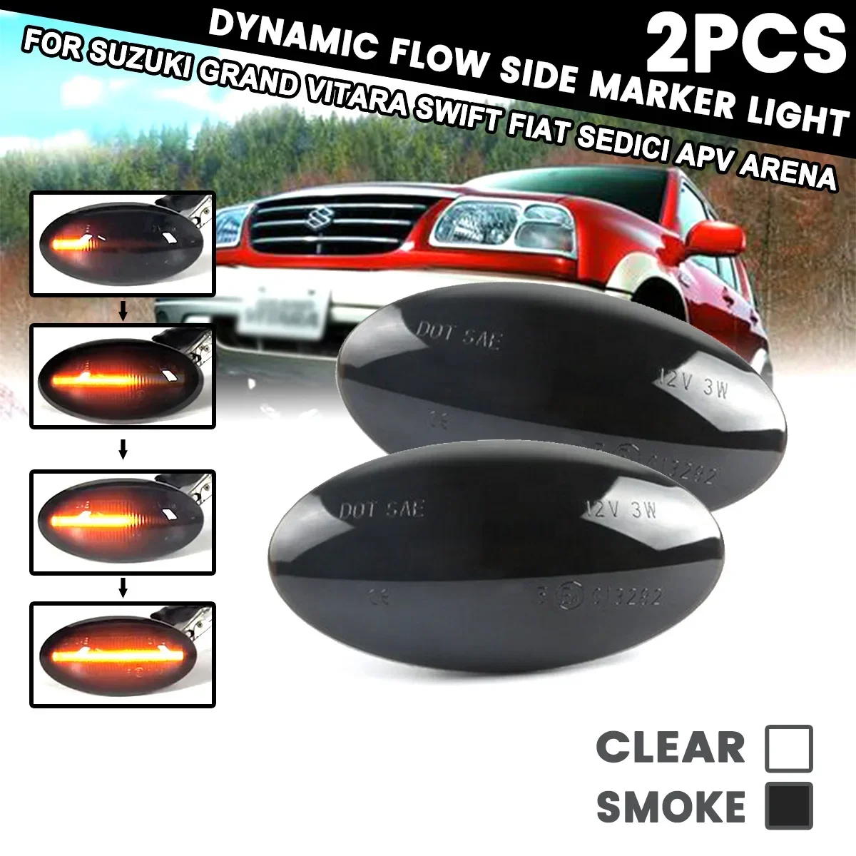 

For Suzuki Swift Alto SX4 Jimmy Vitar 2Pcs Dynamic LED Side Marker Light Flowing Indicator Repeater 12v Turn Signal Lamp
