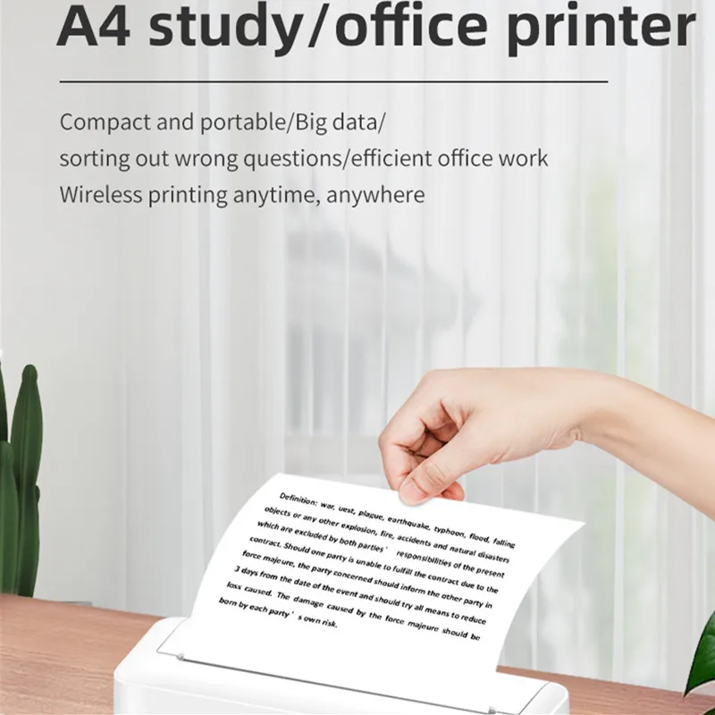 A4 Thermal Printer Bluetooth Connection Inkless Printing Portable Mini Student Homework Office Document Home Photo Printer