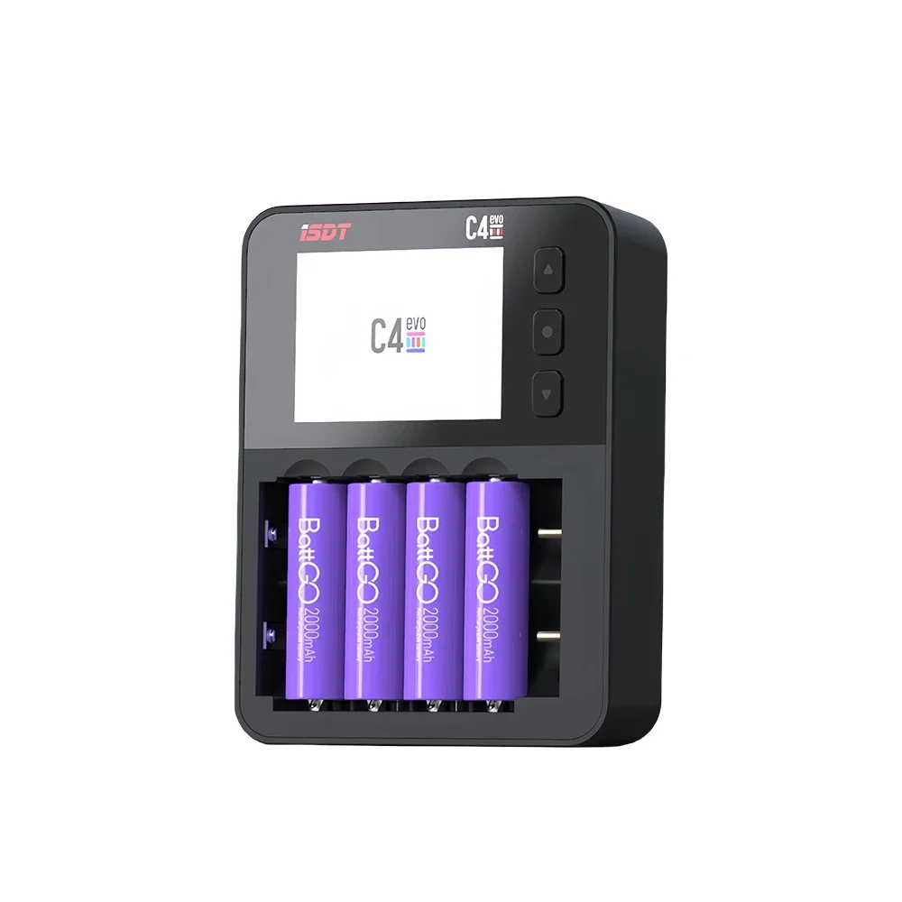 ISDT C4 EVO 6-Slot Smart Cylindrical Battery Charger Independent Channels 2.4" LCD Firmware Upgradeable for AA AAA Cells