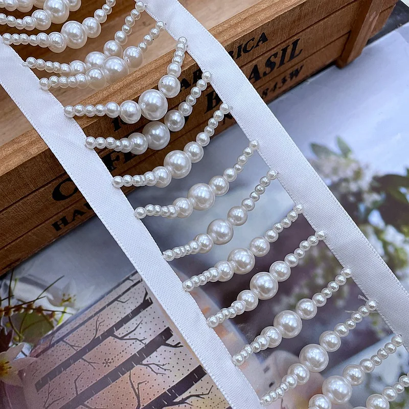 

Handmade Beaded Pearl Fringe Lace Pearl String Hanfu Xihe Clothing Decoration Lace Trim Accessories