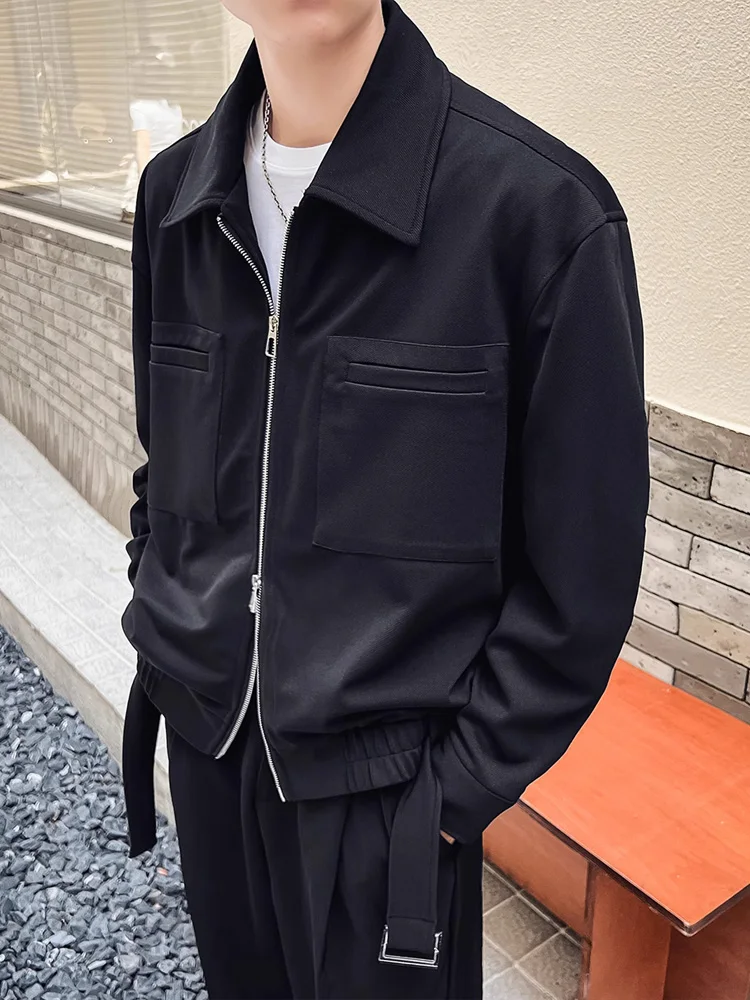 

Bla Double Zipper Design Men's Faion Outerwear Autumn Jaet Youth ular Stand Fit Warm Flight Jaet Top for Men