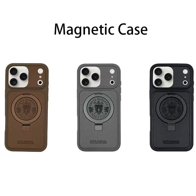 

Кожаный чехол для телефона с магнитным кольцом для iPhone 17 Pro Max, защитная задняя крышка для iPhone 17 Pro, черный, коричневый цвет