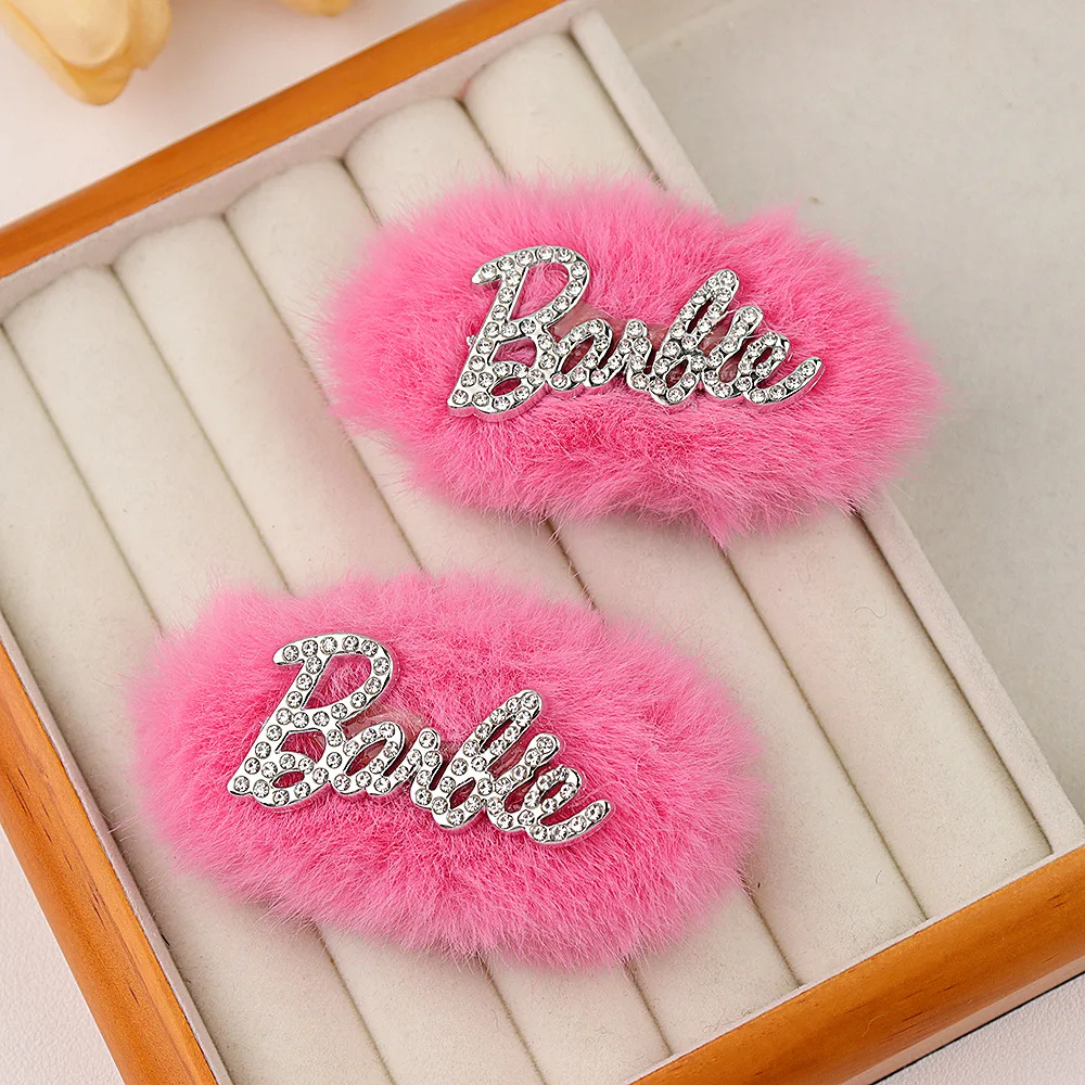 Barbie Hairpin Rose Pink Accessories Y2k Plush BB Clip Hot Girl Bangs Side Clip Seamless Broken Hairpin Hair Accessories Gift