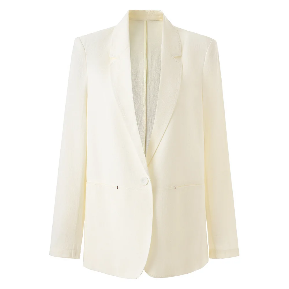 

Women Fashion Single Button Loose Fitting Blazer Coat Vintage Long Sleeve Pockets Female Outerwear Chic Outerwear Femme