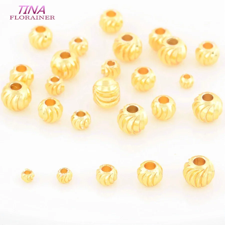 DIY Jewelry Accessories 18K Gold Plated Striped Cut Flower Beads 2.5mm 3mm 4mm 5mm Spacer Beads Bulk Hand Beading Material