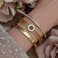 XLB-079 3-in-1 Stainless Steel Bangle. Roman Numeral Strap, Zircon, Geometric Design Women's Jewelry Wholesale Gift.