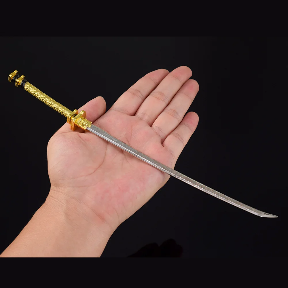 26cm Gold Blade Katana Ghostwalker Keychain Game Peripheral Full Metal Samurai Sword Weapon Model Ornament Craft Gifts Toys Boys