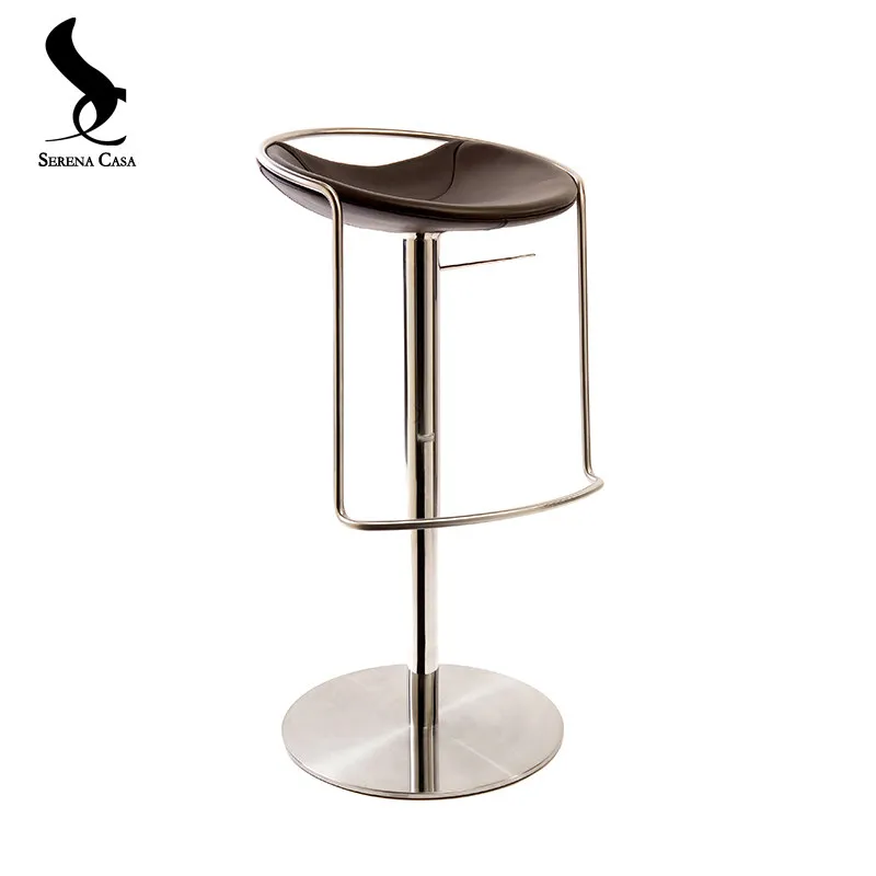 Italian light luxury leather bar chair simple stainless steel design bar chair household high stool rotating lift bar chair