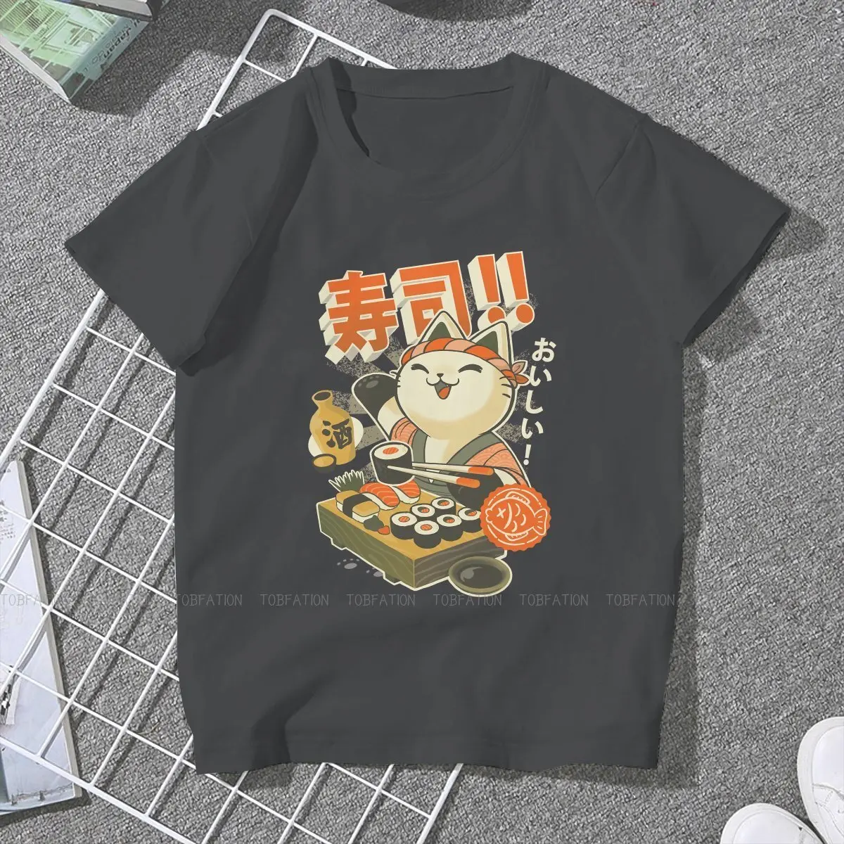 Sushi Chef Restaurant Kitty Japanese Food TShirt For Women Cat Arts Retro Tops Fashion Ladies T Shirt Cotton Summer Oversized