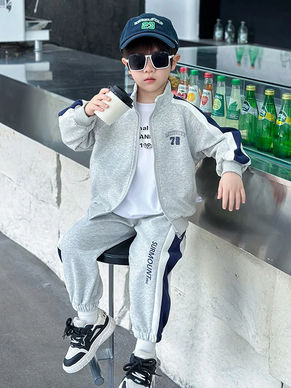 

Весенний модный комплект для мальчиков из двух предметов: бейсбольный костюм с длинным рукавом, худи и брюки из хлопковой смеси, удобная повседневная спортивная одежда