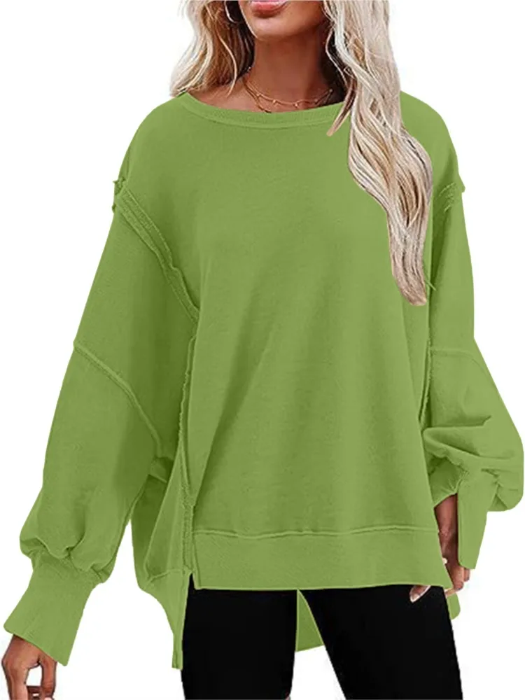 Casual Loose Sweatshirt For Women\'s Fashion Hoodie Coat Autumn New Solid Color Pullover O Neck Long Sleeve Female T Shirt TopS