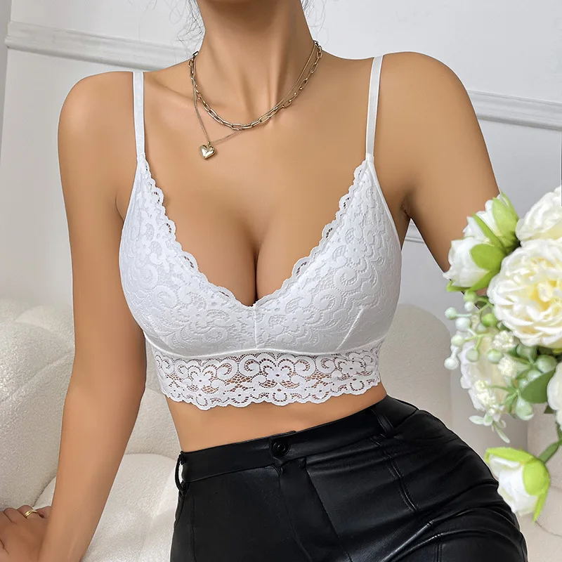 

White Fashion Sexy Lace Trim Camisole Ultra Short Top for Outerwear or Layering