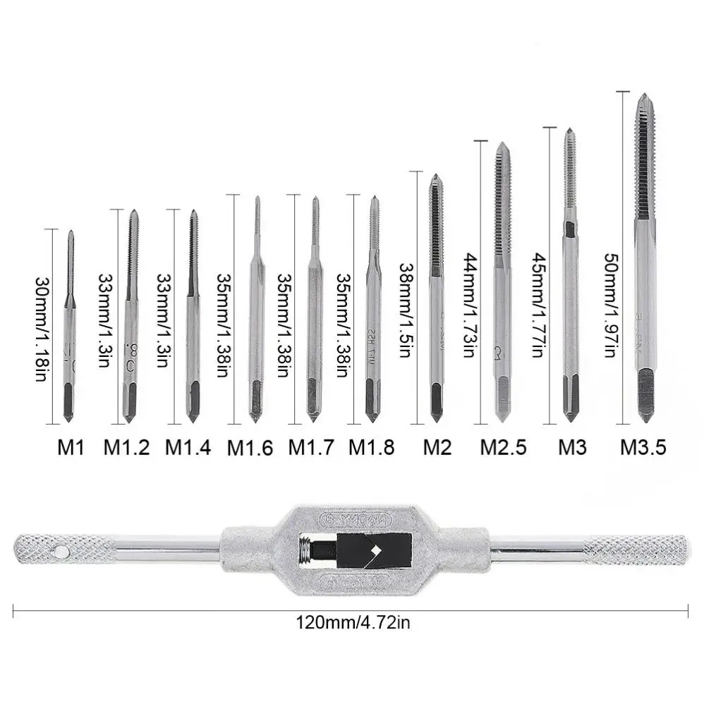 11 unids/lote Mini juego de grifo de tornillo rosca de mano grifos de roscado ataque M1 M1.2 M1.4 M1.6 M1.7 M1.8 M2 M2.5 M3 M3.5