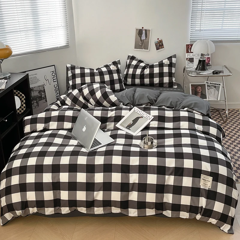 1pc Brushed Quilt Cover Black and White housse de couette Checkered Printed Comforter Cover Soft capa de edredom(No Pillowcase)