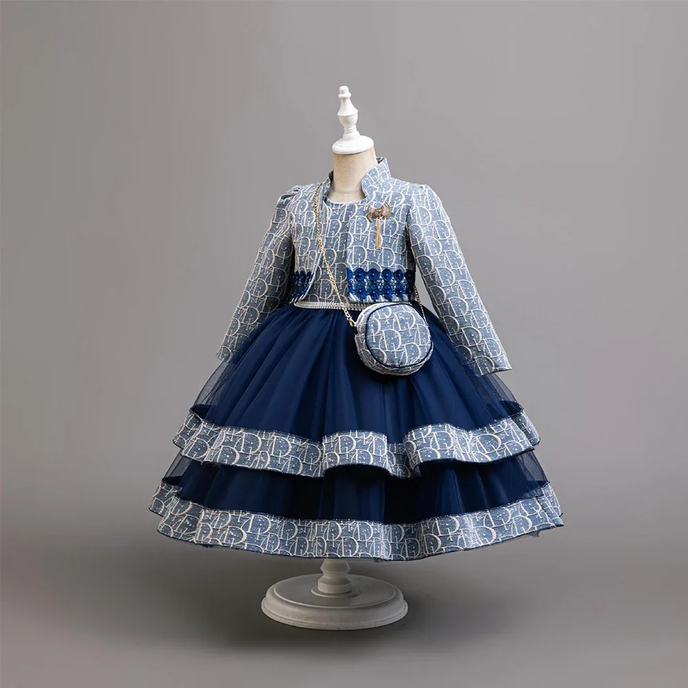 Letter Printed Girls Dress with Long Sleeve Coat Spring Autumn Children Kids Two-piece Set 4 6 8 10 12 Years