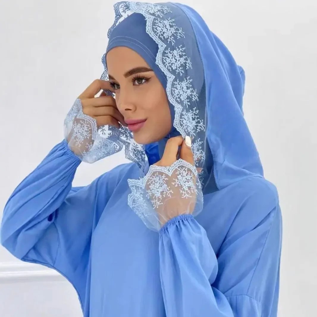 

Eid Djellaba Lace Abaya Dubai Turkey Kaftan Women Muslim Hooded Dress Ramadan Prayer Islam Clothing Arabic Robe Caftan Jalabiya