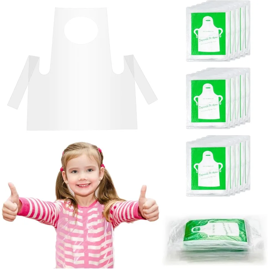 투명 방수 오일프루프 작업복용 일회용 플라스틱 앞치마 30개 유아의 미술 활동 요리 연습에 적합