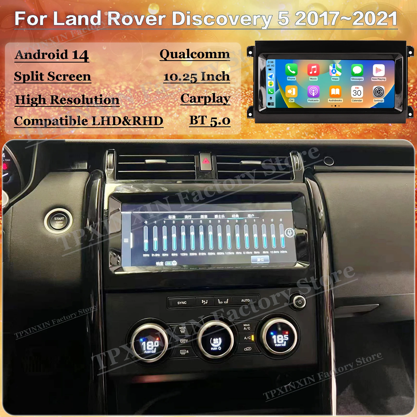 

Qualcomm Android Multimedia For Land Rover Discovery 5 2017~2021 GPS Navigation Car Radio With BT 5.0 Carplay Stereo Head Unit