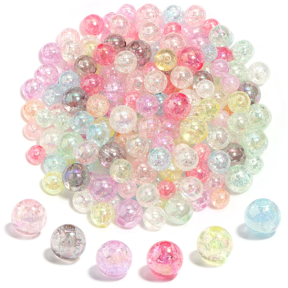 50-100pcs/lot 8/10/12mm Transparent Mixed Cracked Beads Macaron Color Round Loose Spacer Acrylic Beads for DIY Jewelry Making