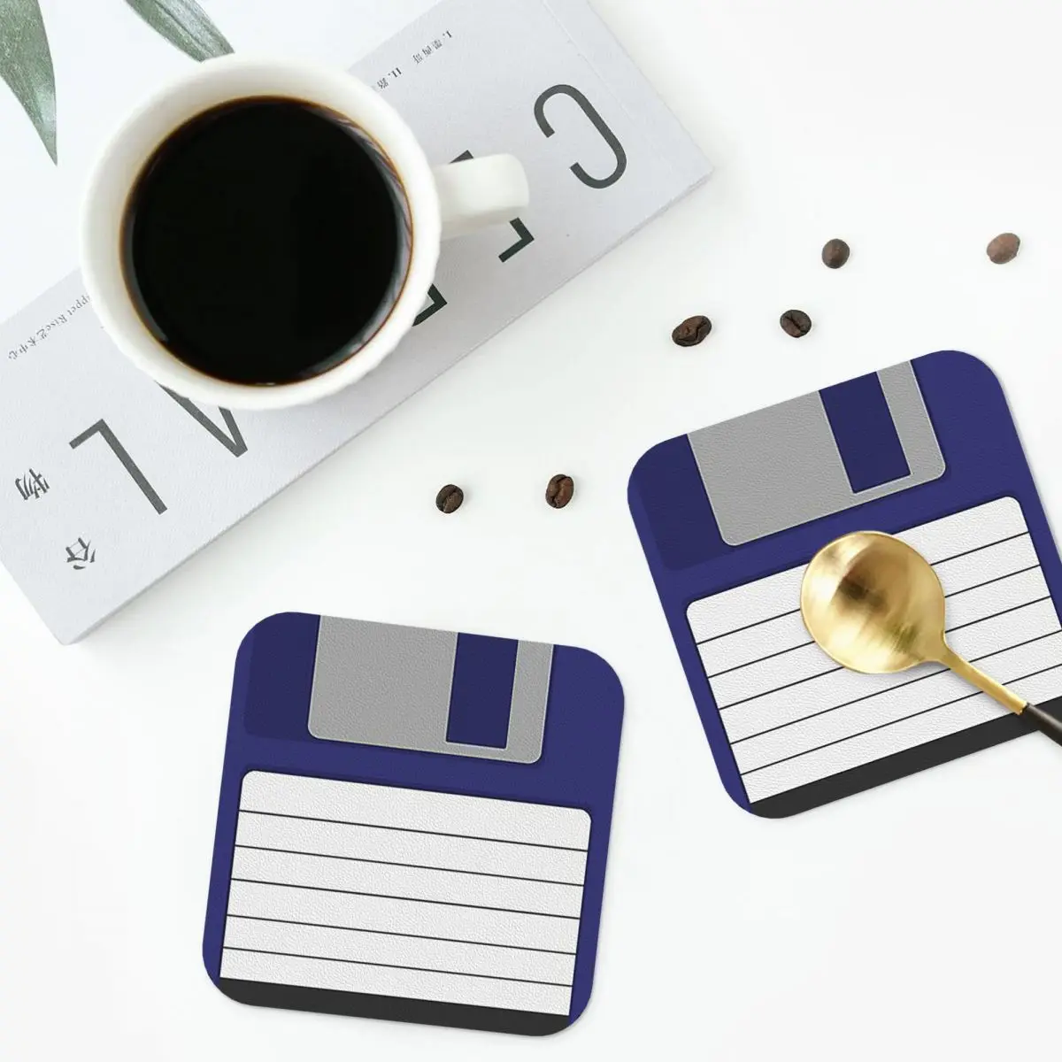 Floppy Disk Coasters PVC Leather Placemats Non-slip Coffee Mats for Home Kitchen Dining Pads Set of 6