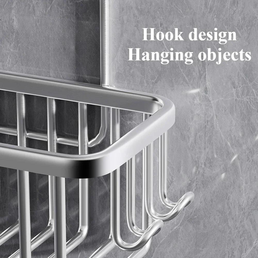 Aluminium No-hole Bathroom Shower Shelf Removable Hanging Basket Organizer 30/40cm for Shower Organizer Storage Household Items