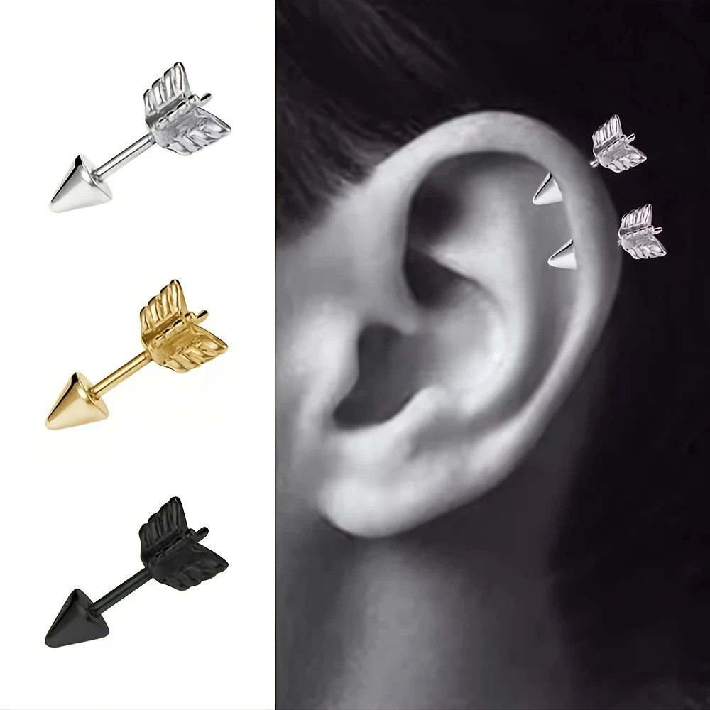 Punk Vintage Style Stainless Steel Arrow Spike Stud Earrings Single Unisex Cartilage Piercing Jewelry for Men Women Daily Wear